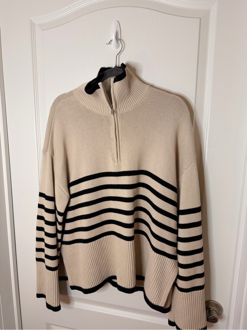 pistola Beige and Black Striped Half Zip Sweater